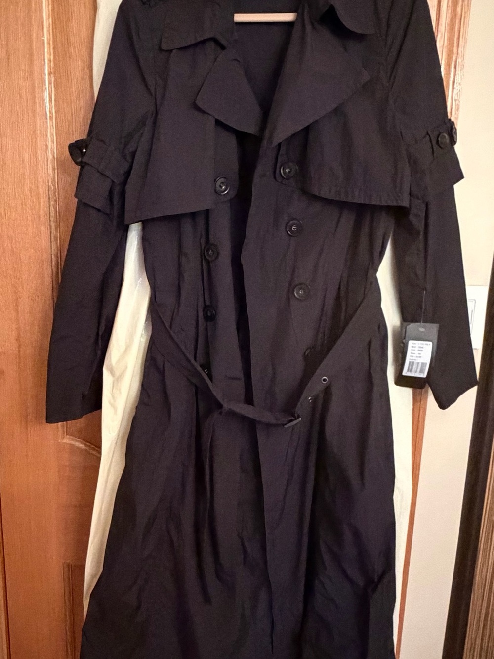 Classic Black Double-Breasted Trench Coat with Belt